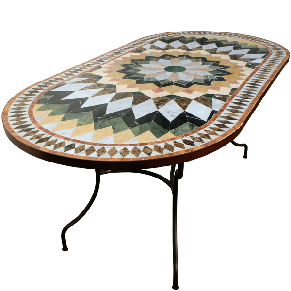 Table mosaïque de marbre ovale sur pied Simple