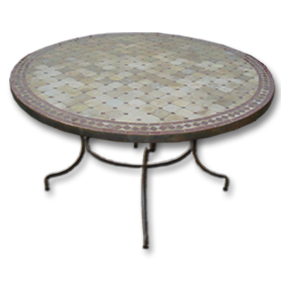 Table mosaque de terre cuite zellige ronde 130 pied simple